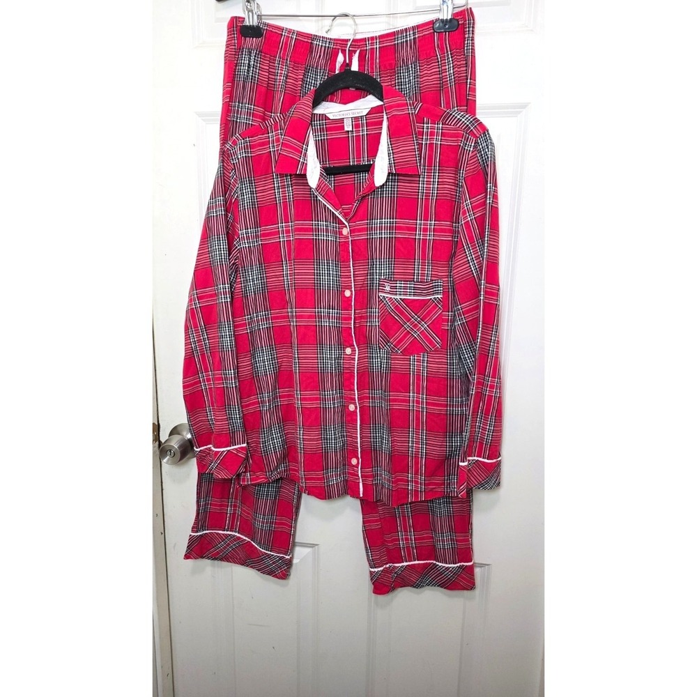 Victorias Secret Red Plaid Holidays Button-Down Pajama Set‎ Women's Size M